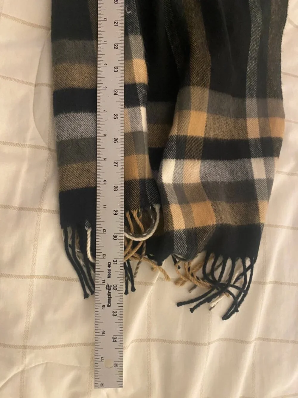 Made in Scotland 100% Cashmere Plaid Scarf 69” x 12” camel, cream, grey, blk